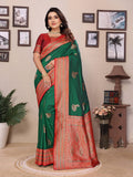 Sonakshi Women's Green Banarasi Silk Zari Woven Traditional Saree with Blouse | Grocsy