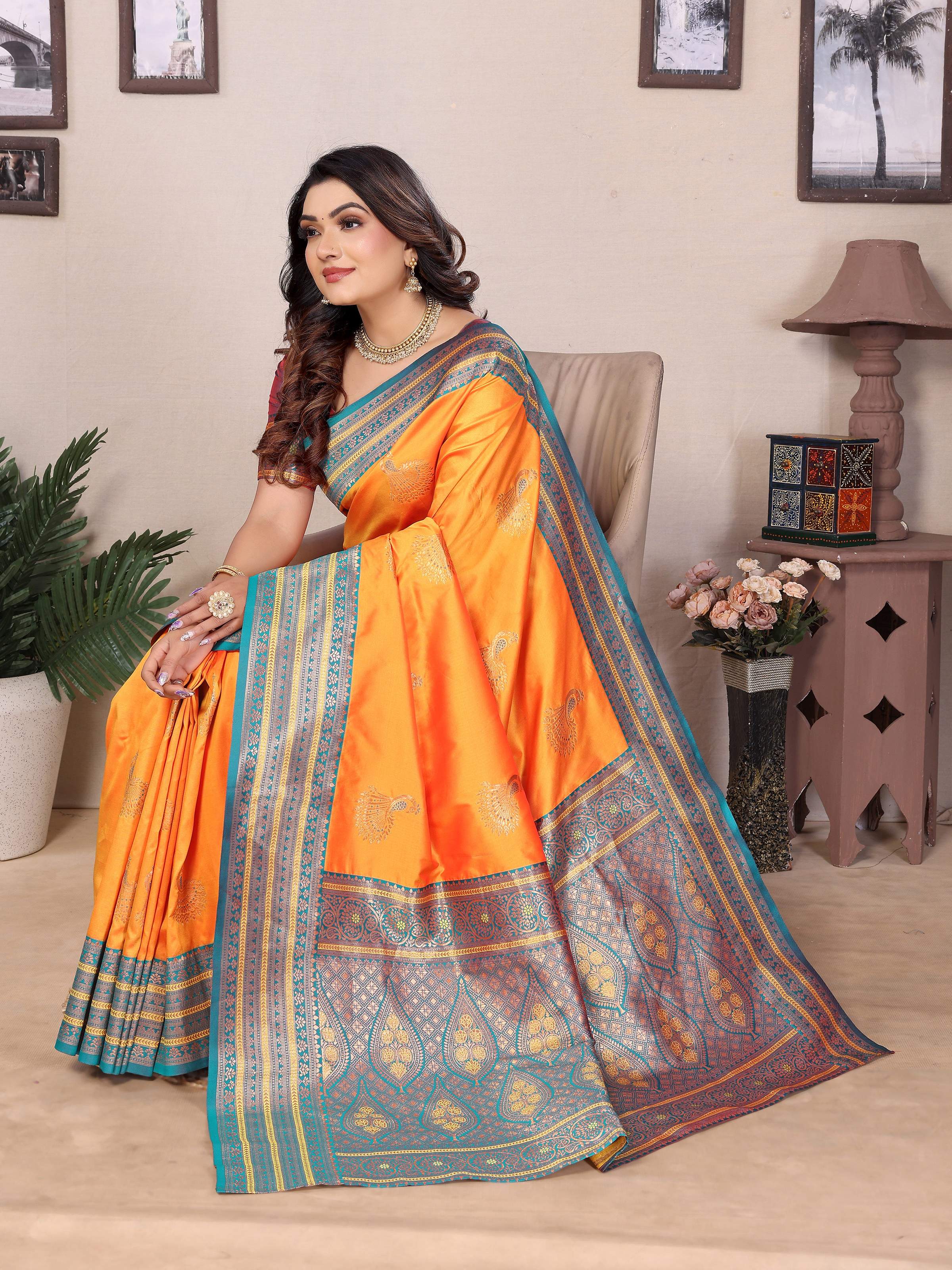 Sonakshi Women's Fenta Banarasi Silk Zari Woven Traditional Saree with Blouse | Grocsy