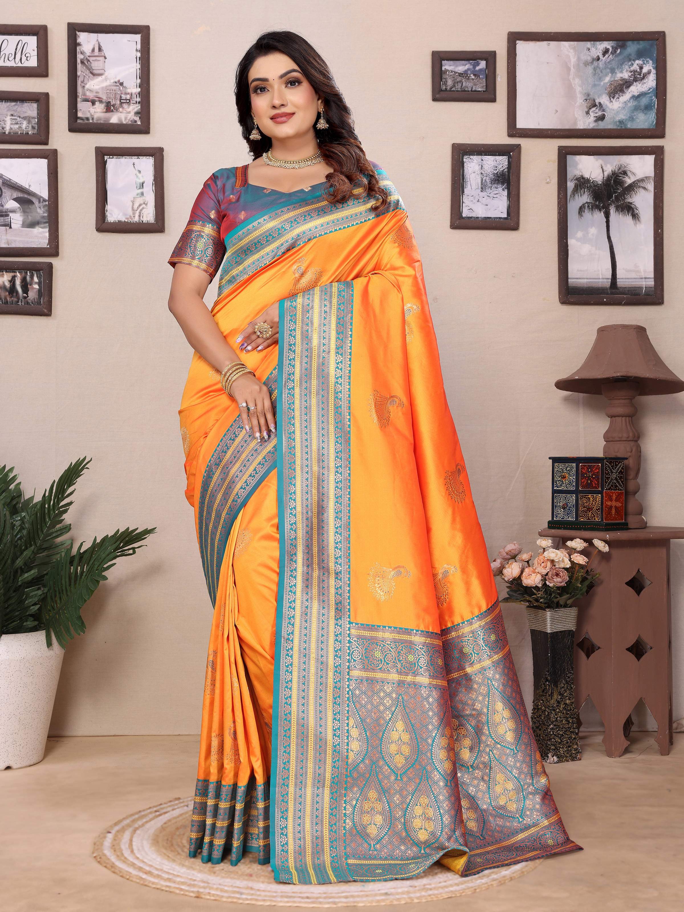 Sonakshi Women's Fenta Banarasi Silk Zari Woven Traditional Saree with Blouse | Grocsy
