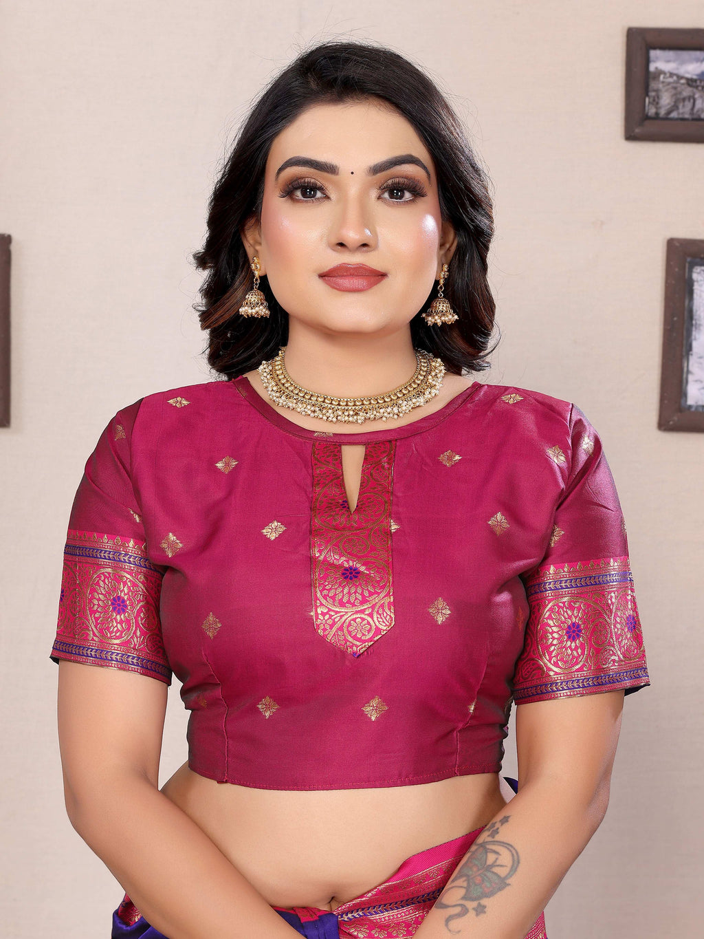 Sonakshi Women's Royal Blue Banarasi Silk Zari Woven Traditional Saree with Blouse | Grocsy
