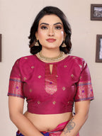 Sonakshi Women's Royal Blue Banarasi Silk Zari Woven Traditional Saree with Blouse | Grocsy