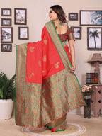 Sonakshi Women's Red Banarasi Silk Zari Woven Traditional Saree with Blouse | Grocsy