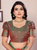 Sonakshi Women's Red Banarasi Silk Zari Woven Traditional Saree with Blouse | Grocsy
