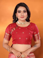 Sonakshi Women's Pink Banarasi Silk Zari Woven Traditional Saree with Blouse | Grocsy