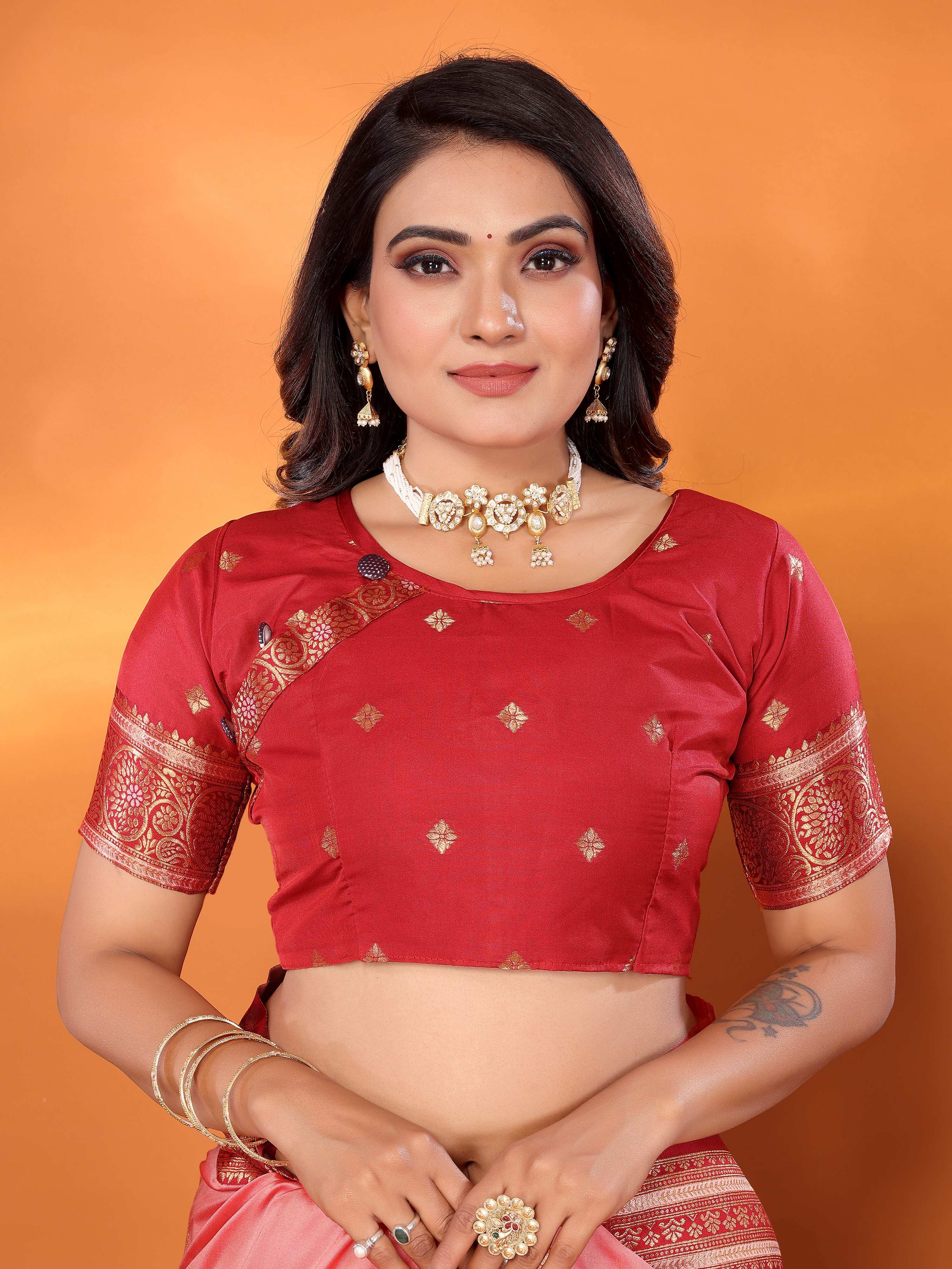 Sonakshi Women's Pink Banarasi Silk Zari Woven Traditional Saree with Blouse | Grocsy
