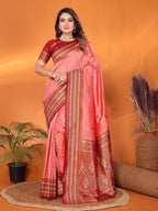 Sonakshi Women's Pink Banarasi Silk Zari Woven Traditional Saree with Blouse | Grocsy