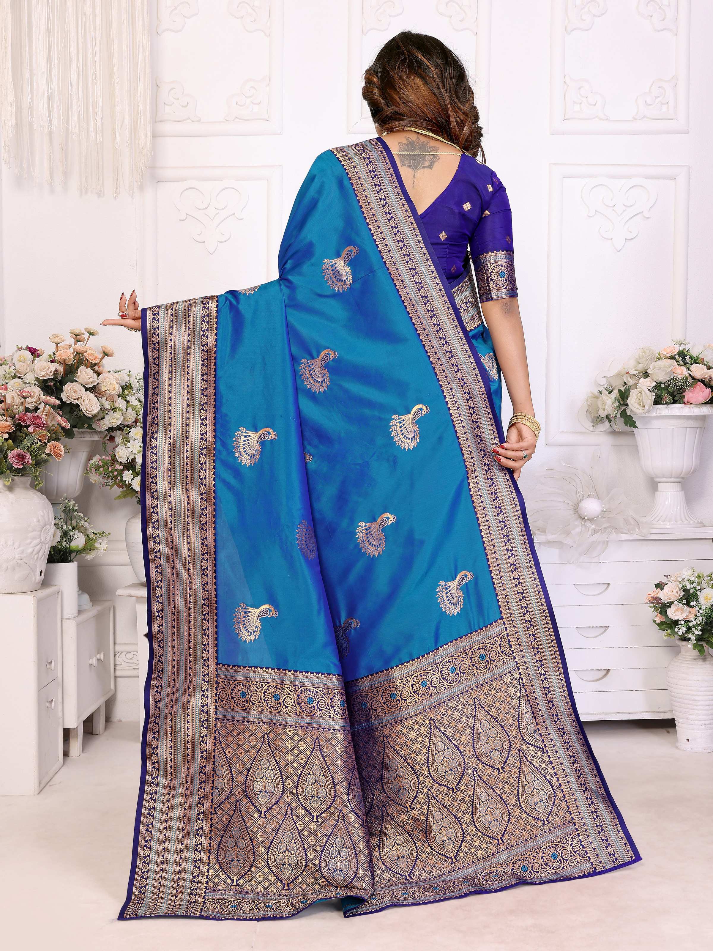 Sonakshi Women's Feroji Banarasi Silk Zari Woven Traditional Saree with Blouse | Grocsy