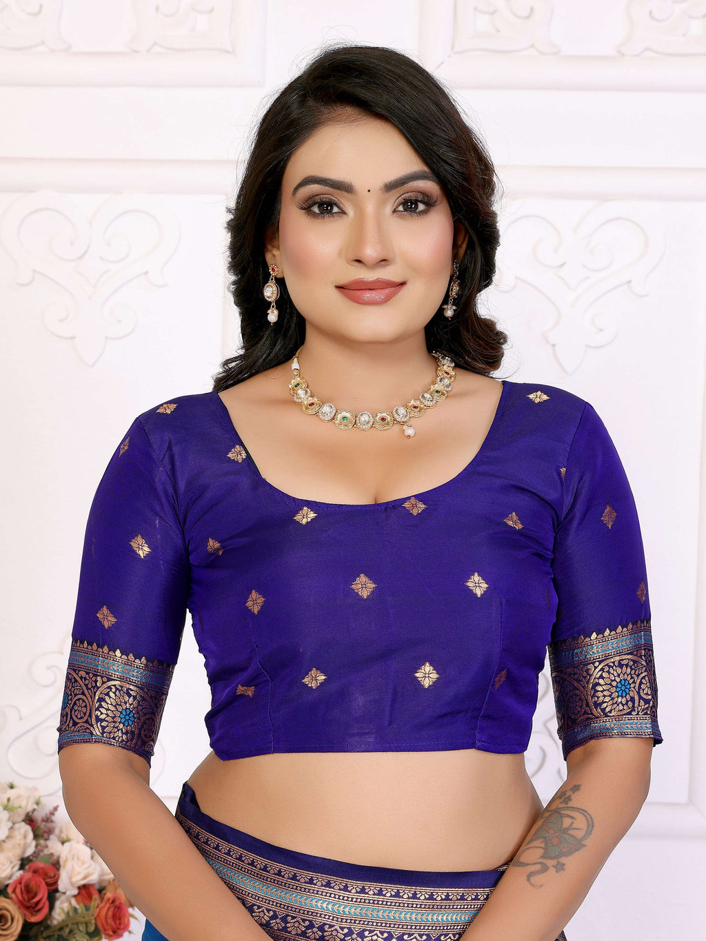 Sonakshi Women's Feroji Banarasi Silk Zari Woven Traditional Saree with Blouse | Grocsy