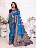 Sonakshi Women's Feroji Banarasi Silk Zari Woven Traditional Saree with Blouse | Grocsy