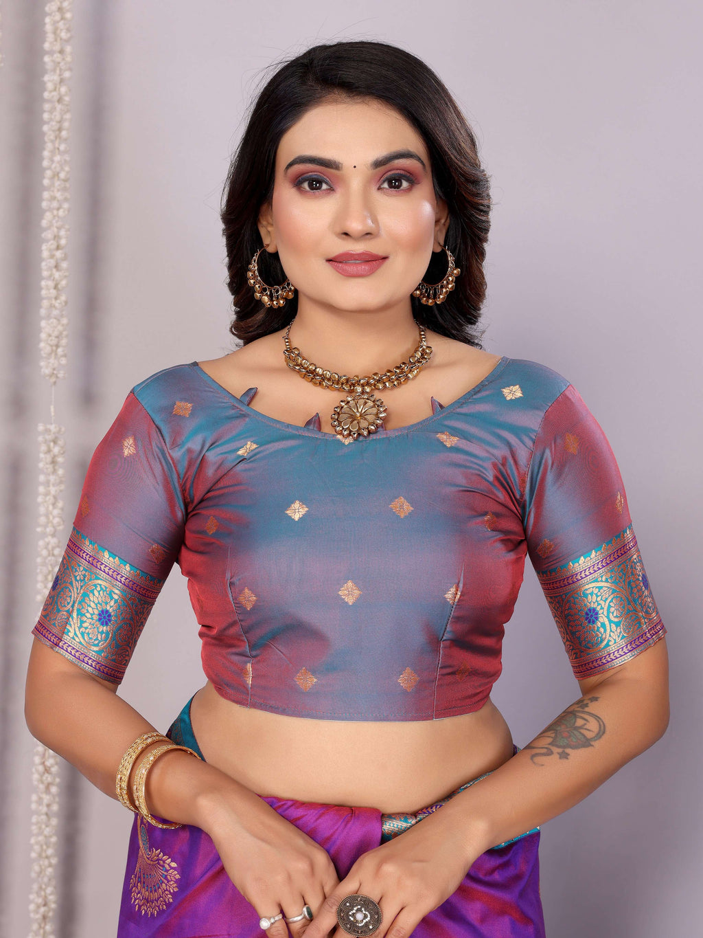 Sonakshi Women's Lavender Banarasi Silk Zari Woven Traditional Saree with Blouse | Grocsy