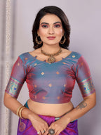 Sonakshi Women's Lavender Banarasi Silk Zari Woven Traditional Saree with Blouse | Grocsy