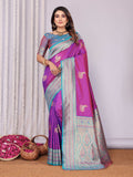 Sonakshi Women's Lavender Banarasi Silk Zari Woven Traditional Saree with Blouse | Grocsy