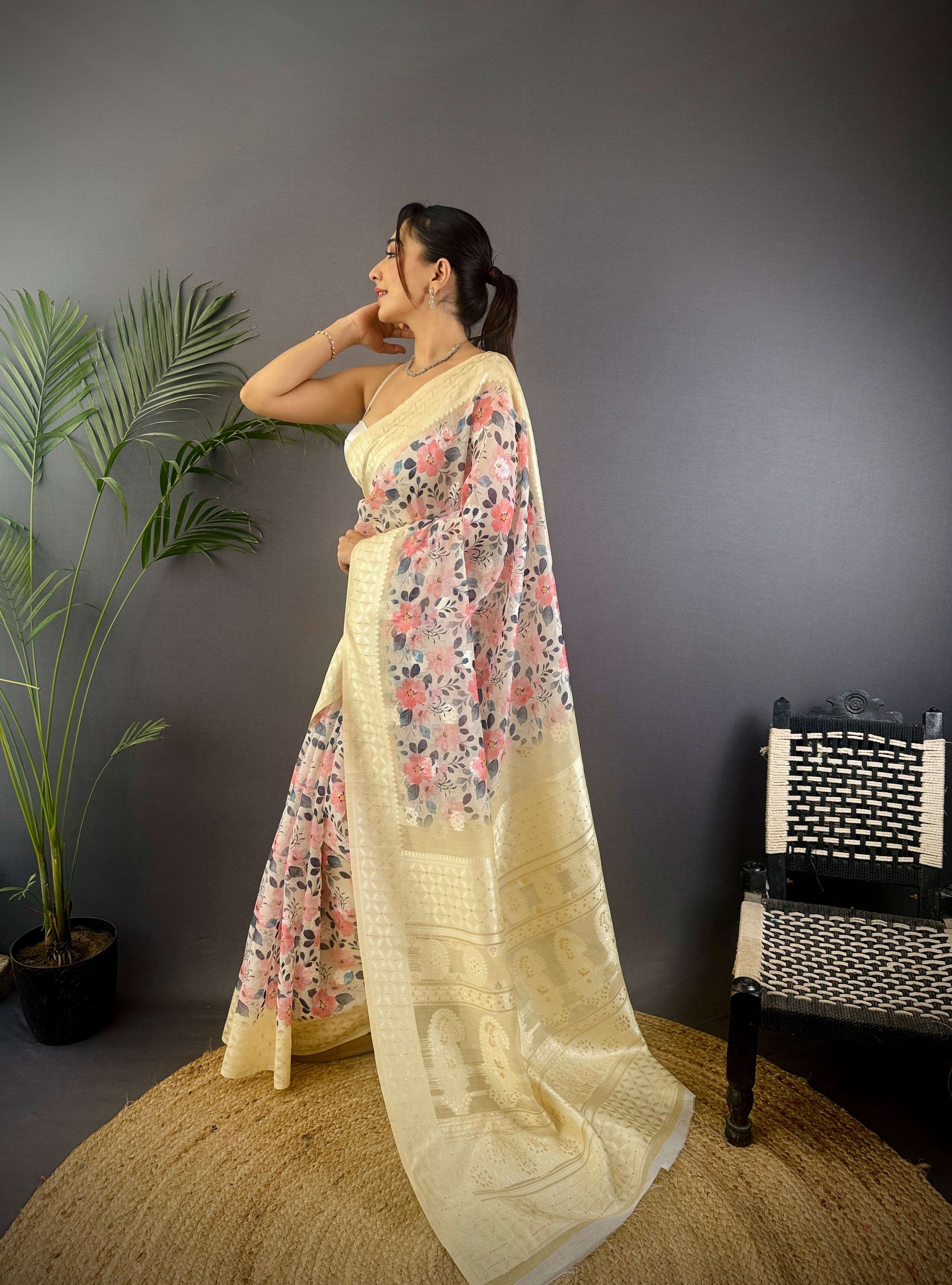 Sonakshi Women's Chandan Blend Silk Jacquard Woven Traditional Saree with Blouse | Grocsy
