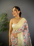 Sonakshi Women's Chandan Blend Silk Jacquard Woven Traditional Saree with Blouse | Grocsy