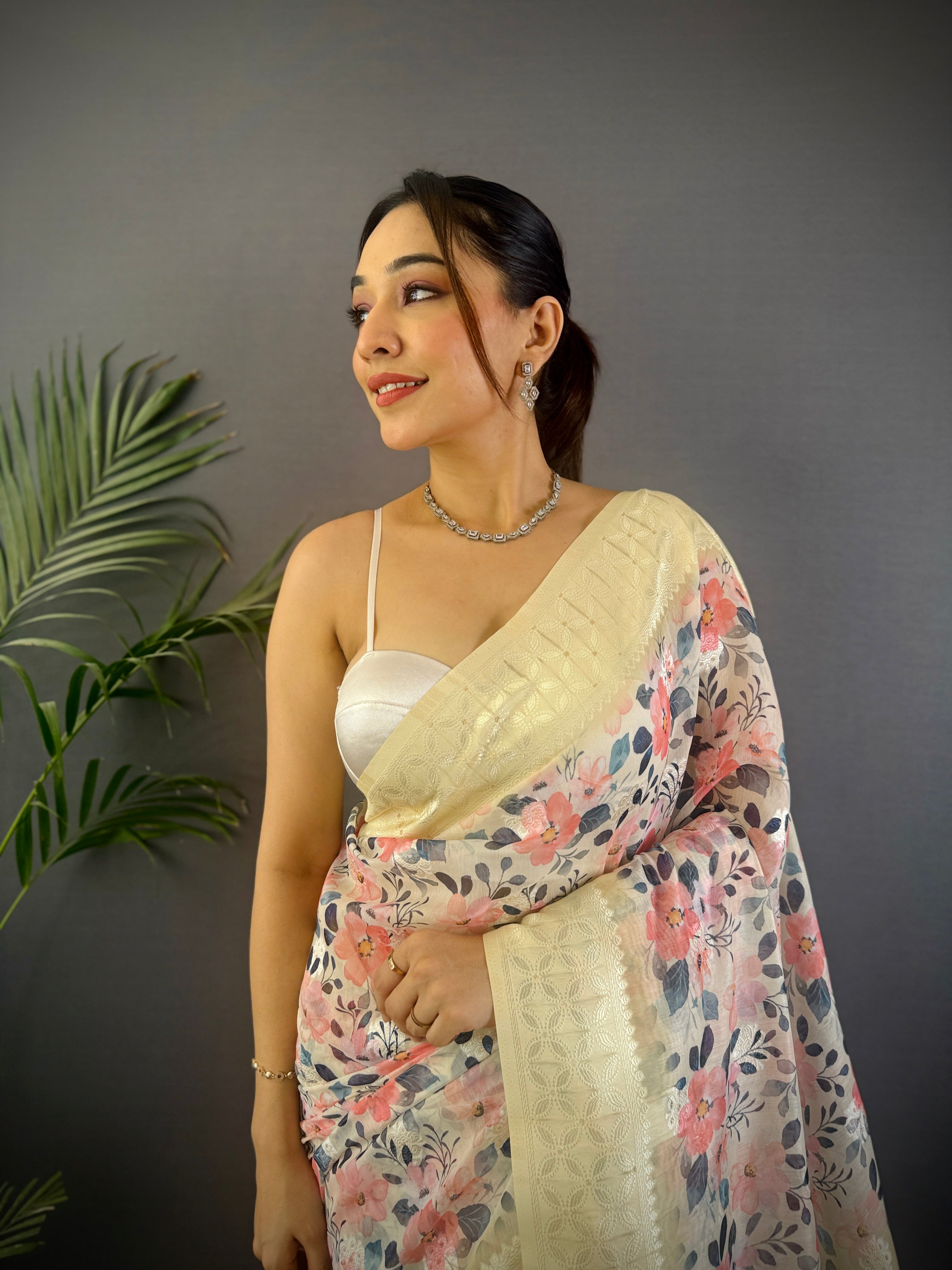 Sonakshi Women's Chandan Blend Silk Jacquard Woven Traditional Saree with Blouse | Grocsy