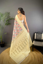Sonakshi Women's Chandan Blend Silk Jacquard Woven Traditional Saree with Blouse | Grocsy