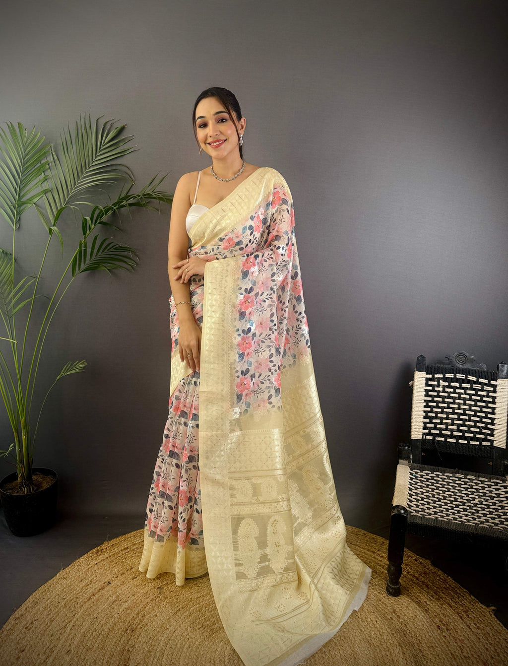 Sonakshi Women's Chandan Blend Silk Jacquard Woven Traditional Saree with Blouse | Grocsy