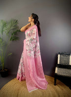 Sonakshi Women's Pink Blend Silk Jacquard Woven Traditional Saree with Blouse | Grocsy