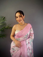 Sonakshi Women's Pink Blend Silk Jacquard Woven Traditional Saree with Blouse | Grocsy