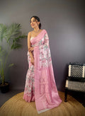 Sonakshi Women's Pink Blend Silk Jacquard Woven Traditional Saree with Blouse | Grocsy