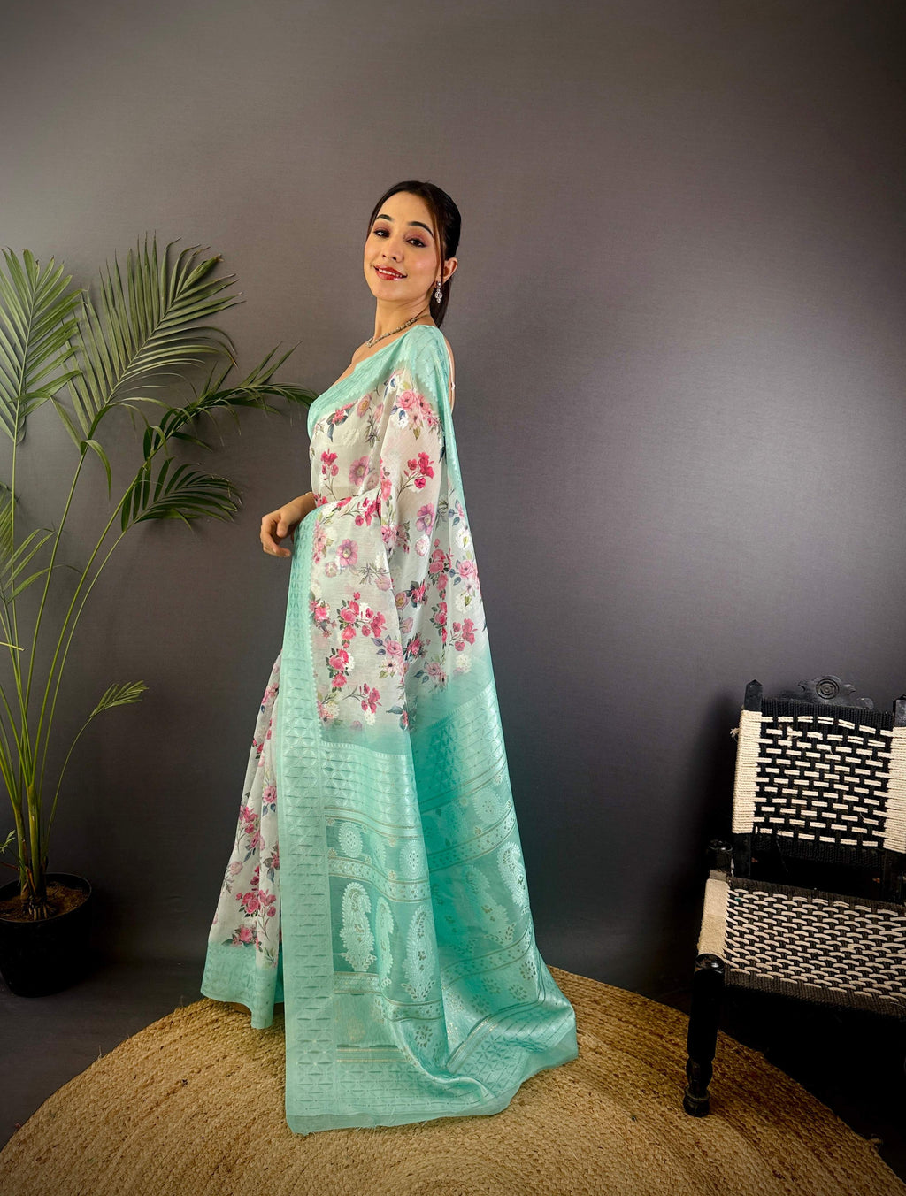 Sonakshi Women's Seagreen Blend Silk Jacquard Woven Traditional Saree with Blouse | Grocsy