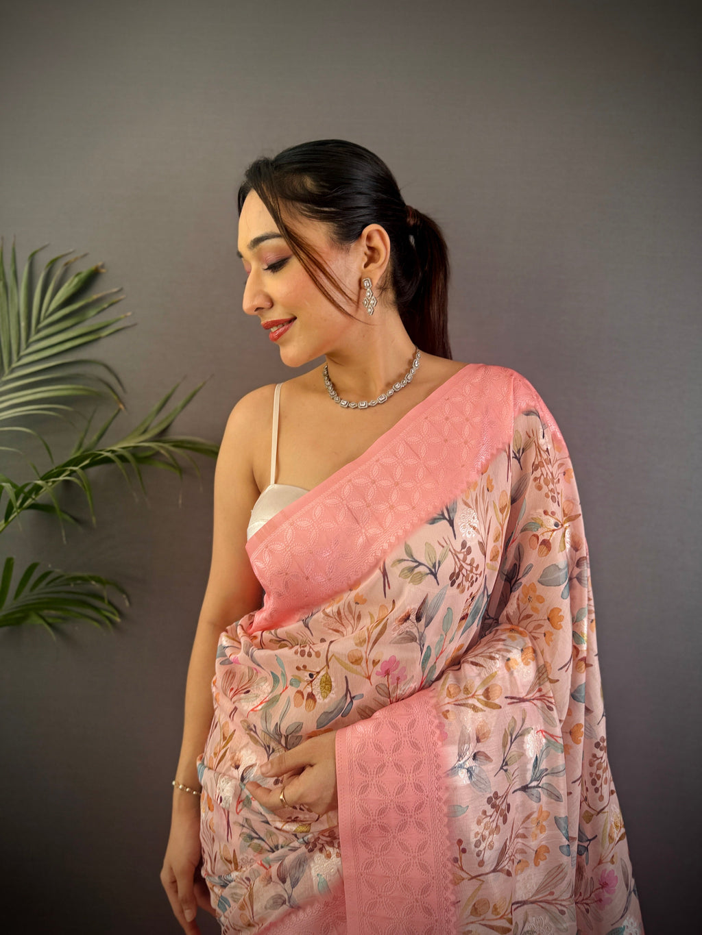 Sonakshi Women's Peach Blend Silk Jacquard Woven Traditional Saree with Blouse | Grocsy