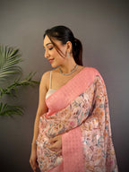 Sonakshi Women's Peach Blend Silk Jacquard Woven Traditional Saree with Blouse | Grocsy