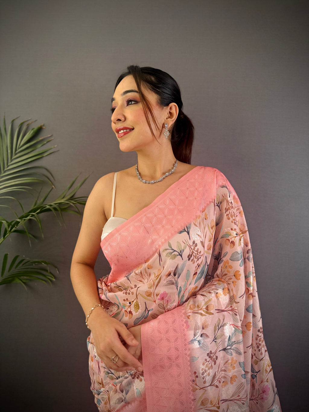 Sonakshi Women's Peach Blend Silk Jacquard Woven Traditional Saree with Blouse | Grocsy