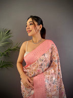 Sonakshi Women's Peach Blend Silk Jacquard Woven Traditional Saree with Blouse | Grocsy