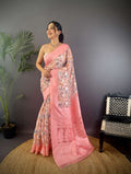 Sonakshi Women's Peach Blend Silk Jacquard Woven Traditional Saree with Blouse | Grocsy