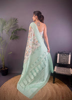 Sonakshi Women's Sky Blend Silk Jacquard Woven Traditional Saree with Blouse | Grocsy
