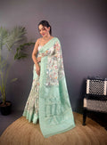 Sonakshi Women's Sky Blend Silk Jacquard Woven Traditional Saree with Blouse | Grocsy