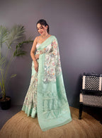 Sonakshi Women's Sky Blend Silk Jacquard Woven Traditional Saree with Blouse | Grocsy
