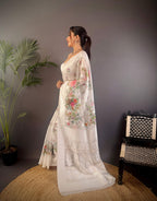 Sonakshi Women's White Blend Silk Jacquard Woven Traditional Saree with Blouse | Grocsy