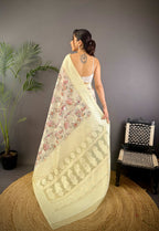 Sonakshi Women's Lemon Blend Silk Jacquard Woven Traditional Saree with Blouse | Grocsy