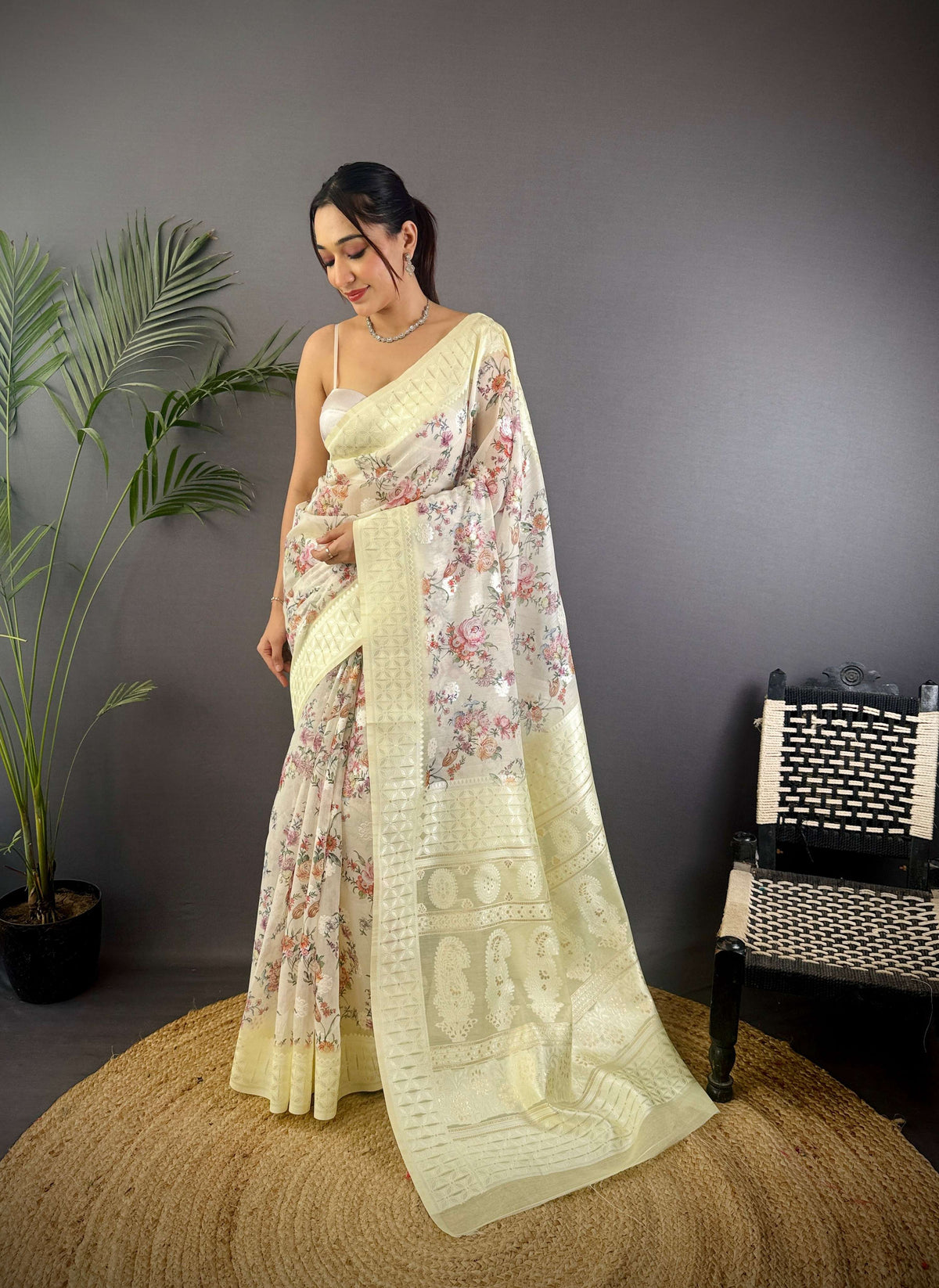 Sonakshi Women's Lemon Blend Silk Jacquard Woven Traditional Saree with Blouse | Grocsy