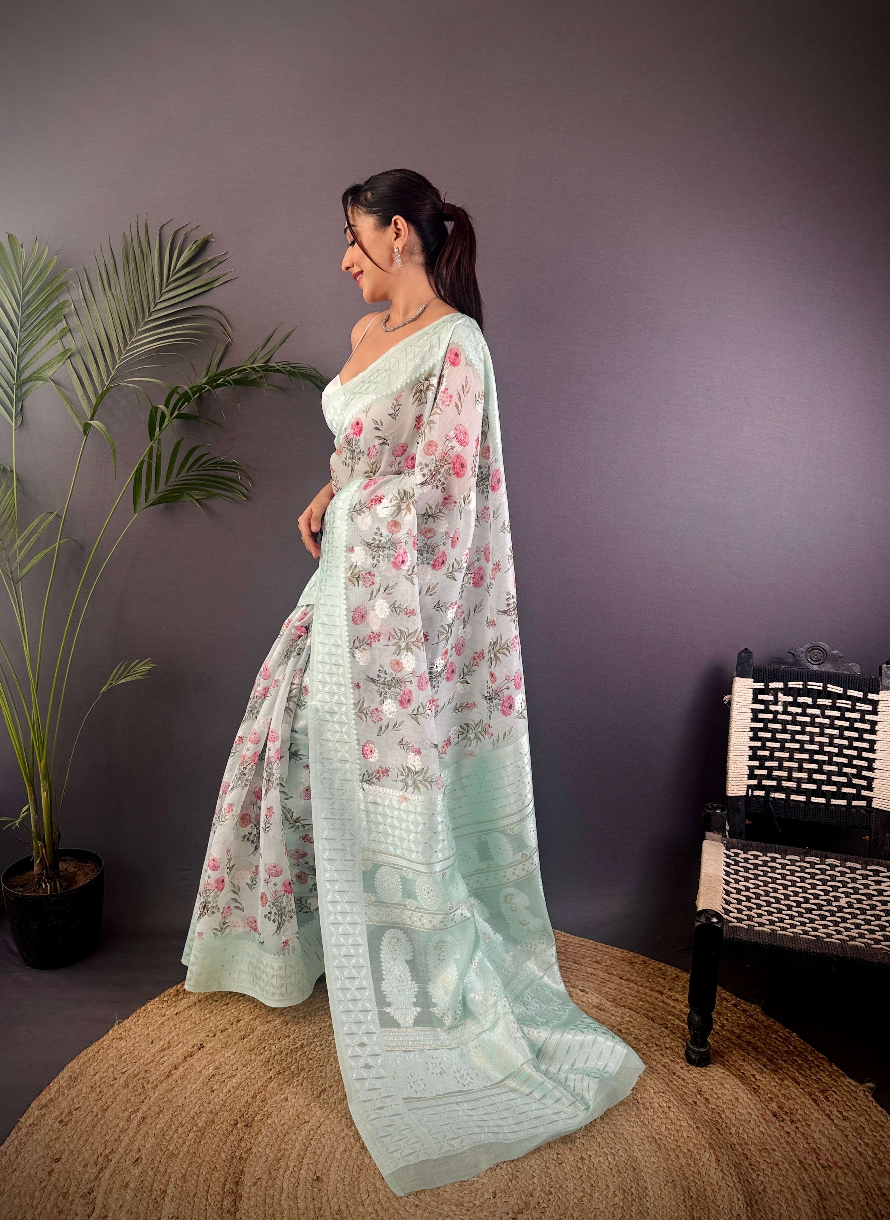 Sonakshi Women's Water Blend Silk Jacquard Woven Traditional Saree with Blouse | Grocsy