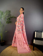 Sonakshi Women's Pink Blend Silk Jacquard Woven Traditional Saree with Blouse | Grocsy