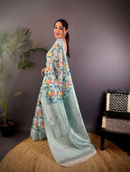 Sonakshi Women's Sky Blend Silk Jacquard Woven Traditional Saree with Blouse | Grocsy