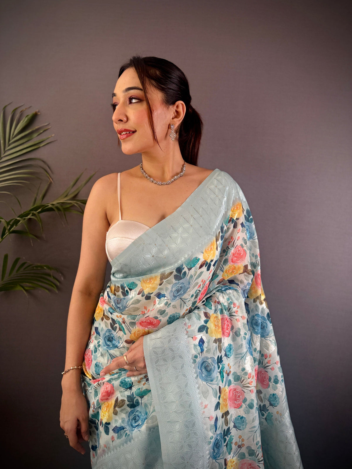Sonakshi Women's Sky Blend Silk Jacquard Woven Traditional Saree with Blouse | Grocsy