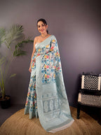 Sonakshi Women's Sky Blend Silk Jacquard Woven Traditional Saree with Blouse | Grocsy