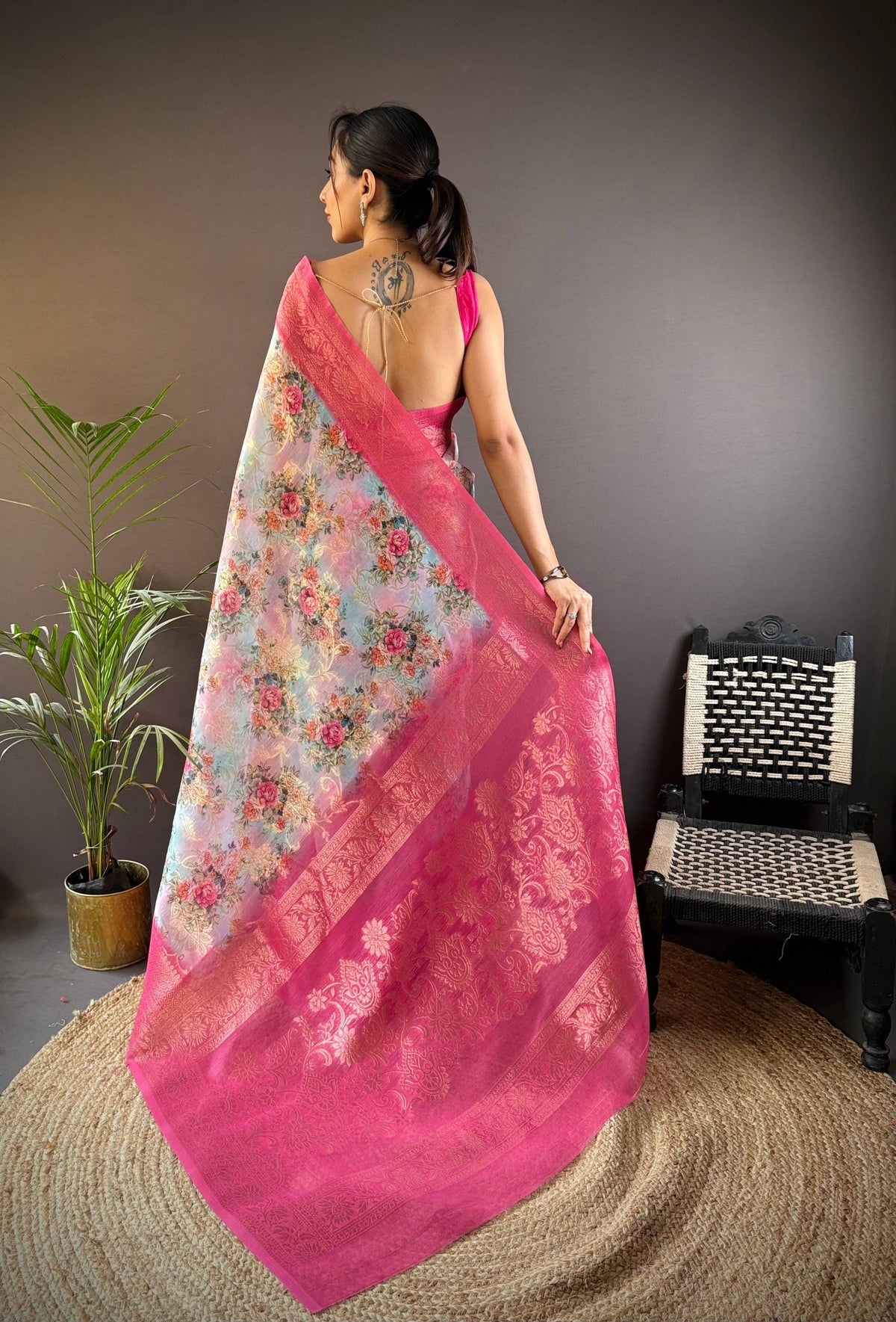 Sonakshi Women's Rani Blend Silk Jacquard Woven Traditional Saree with Blouse | Grocsy