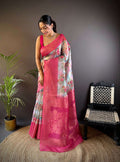 Sonakshi Women's Rani Blend Silk Jacquard Woven Traditional Saree with Blouse | Grocsy