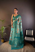 Sonakshi Women's Rama Blend Silk Jacquard Woven Traditional Saree with Blouse | Grocsy