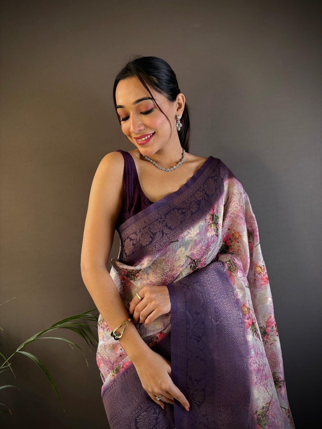 Sonakshi Women's Purple Blend Silk Jacquard Woven Traditional Saree with Blouse | Grocsy
