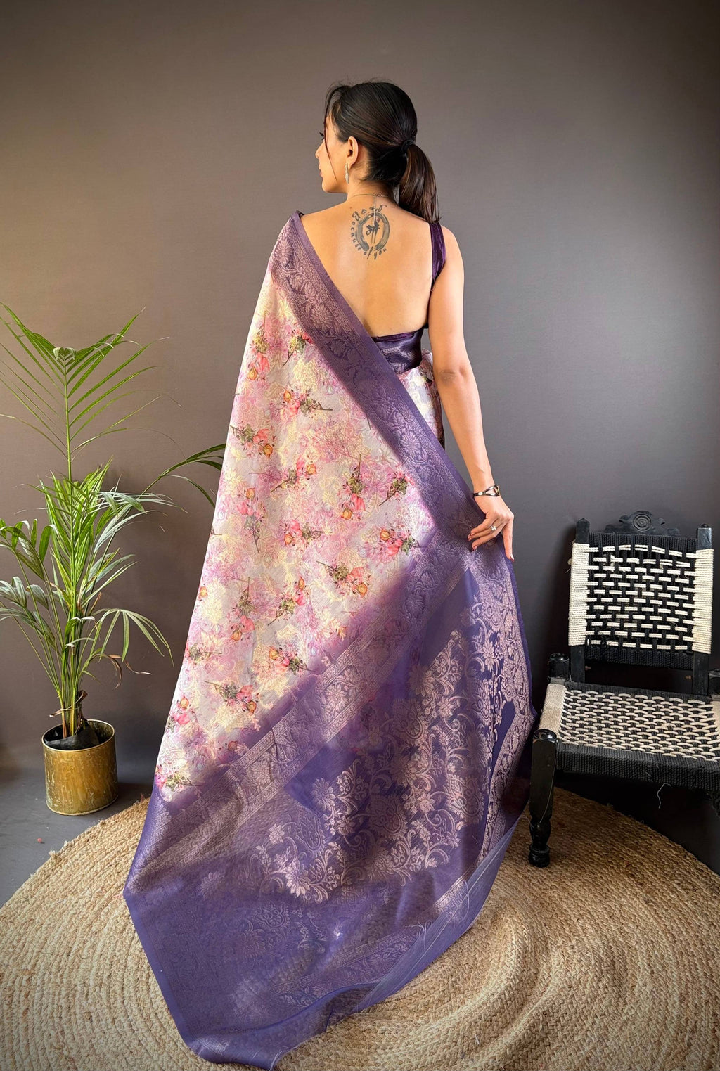 Sonakshi Women's Purple Blend Silk Jacquard Woven Traditional Saree with Blouse | Grocsy