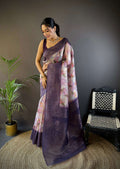 Sonakshi Women's Purple Blend Silk Jacquard Woven Traditional Saree with Blouse | Grocsy