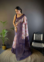 Sonakshi Women's Purple Blend Silk Jacquard Woven Traditional Saree with Blouse | Grocsy