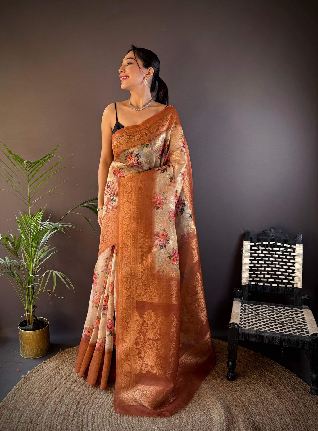 Sonakshi Women's Tamba Blend Silk Jacquard Woven Traditional Saree with Blouse | Grocsy