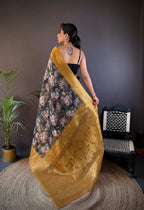 Sonakshi Women's Mehendi Blend Silk Jacquard Woven Traditional Saree with Blouse | Grocsy